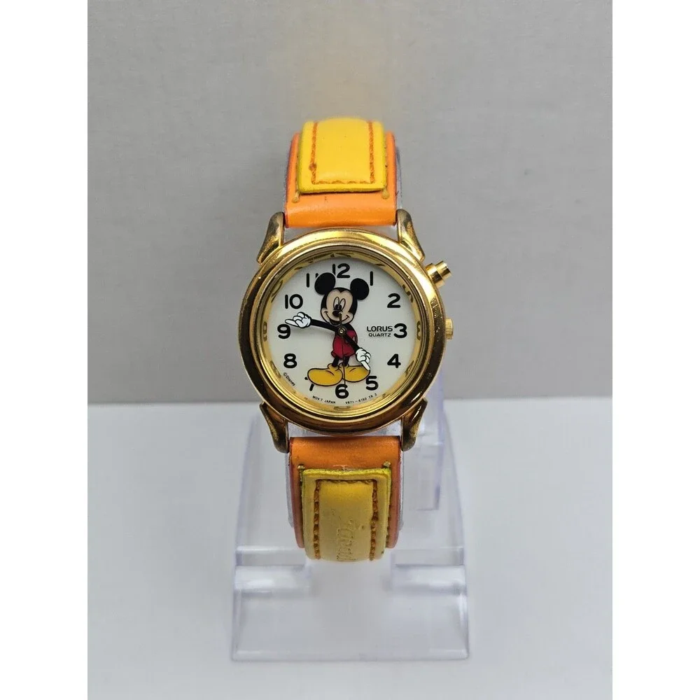 Vtg 1990s Lorus Disney Mickey Mouse Instalite Gold Tone Quartz Watch New Battery